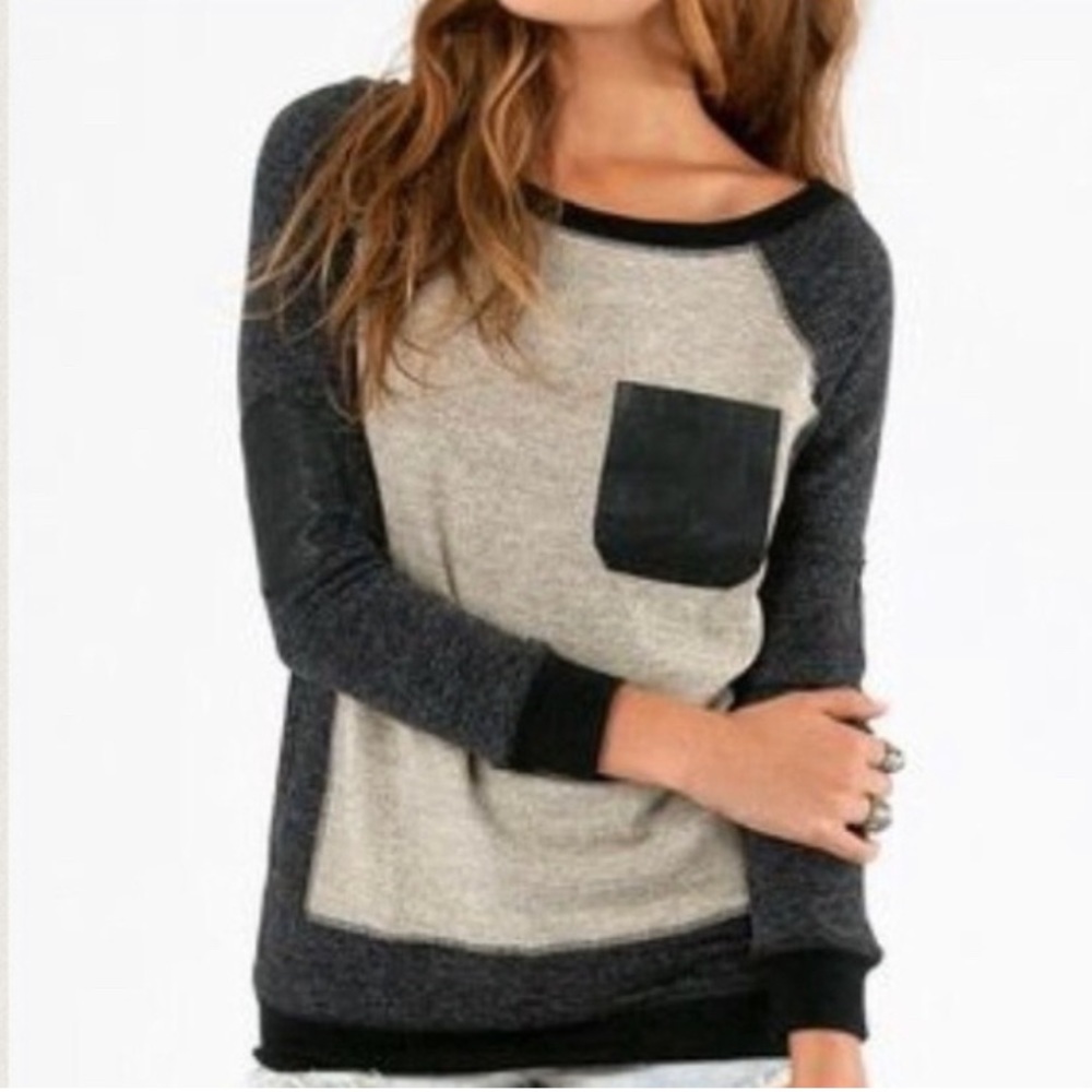 Tobi leather patch sweater shirt